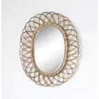 Miroir mural ovale en bambou tressé – Cadre artisanal marron naturel
