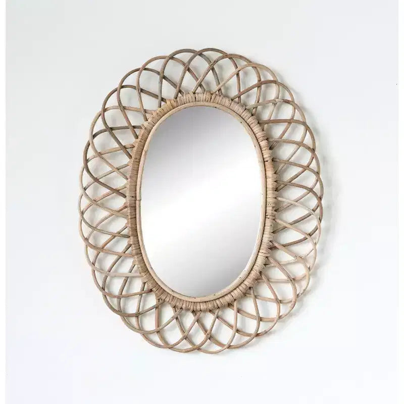 Miroir mural ovale en bambou tressé – Cadre artisanal marron naturel