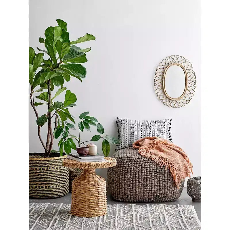 Miroir mural ovale en bambou tressé – Cadre artisanal marron naturel