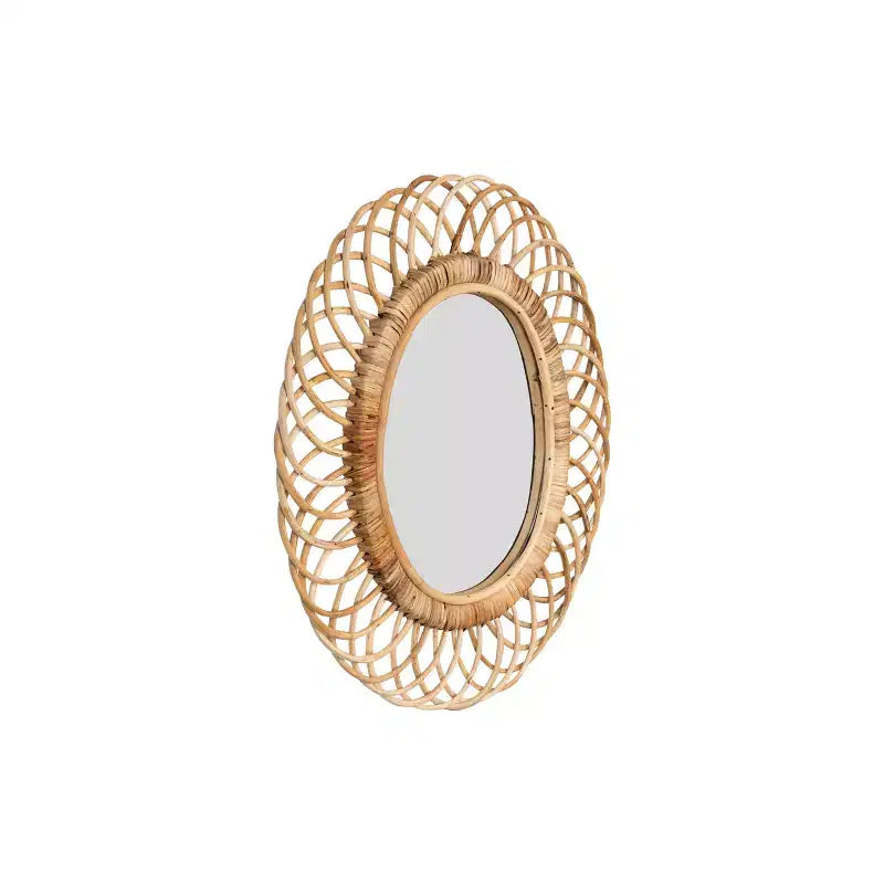Miroir mural ovale en bambou tressé – Cadre artisanal marron naturel