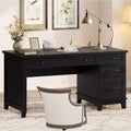 53.5 Farmhouse Executive Desk with Charging Station, Wood Computer Desk with Drawers & File Cabinet for Home Office