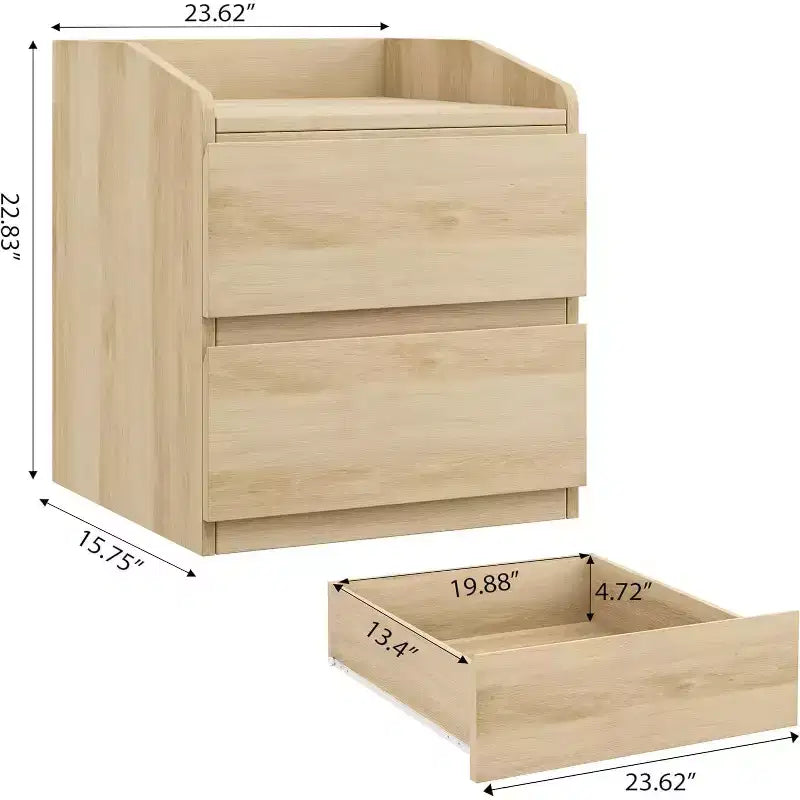 Table de chevet blanche moderne avec 2 tiroirs, design incurvé et sans poignée pour salon ou chambre à coucher