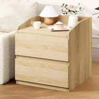 Table de chevet blanche moderne avec 2 tiroirs, design incurvé et sans poignée pour salon ou chambre à coucher