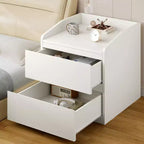 Table de chevet blanche moderne avec 2 tiroirs, design incurvé et sans poignée pour salon ou chambre à coucher
