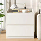 Table de chevet blanche moderne avec 2 tiroirs, design incurvé et sans poignée pour salon ou chambre à coucher