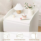 Table de chevet blanche moderne avec 2 tiroirs, design incurvé et sans poignée pour salon ou chambre à coucher