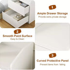 Table de chevet blanche moderne avec 2 tiroirs, design incurvé et sans poignée pour salon ou chambre à coucher