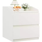 Modern White Nightstand with 2 Drawers, Curved & Handle-Free Design for Living Room or Bedroom