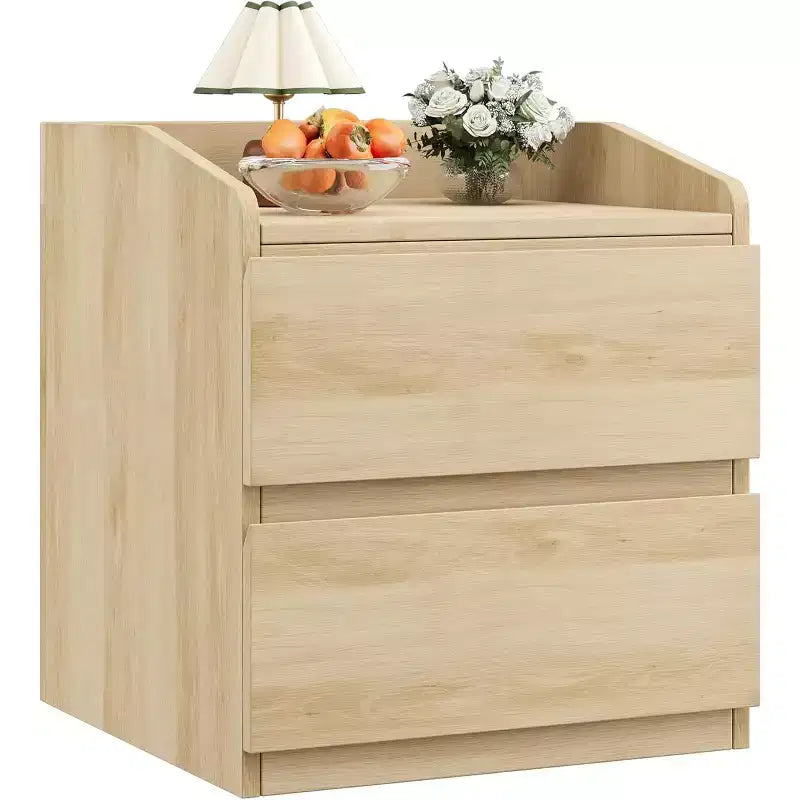 Table de chevet blanche moderne avec 2 tiroirs, design incurvé et sans poignée pour salon ou chambre à coucher