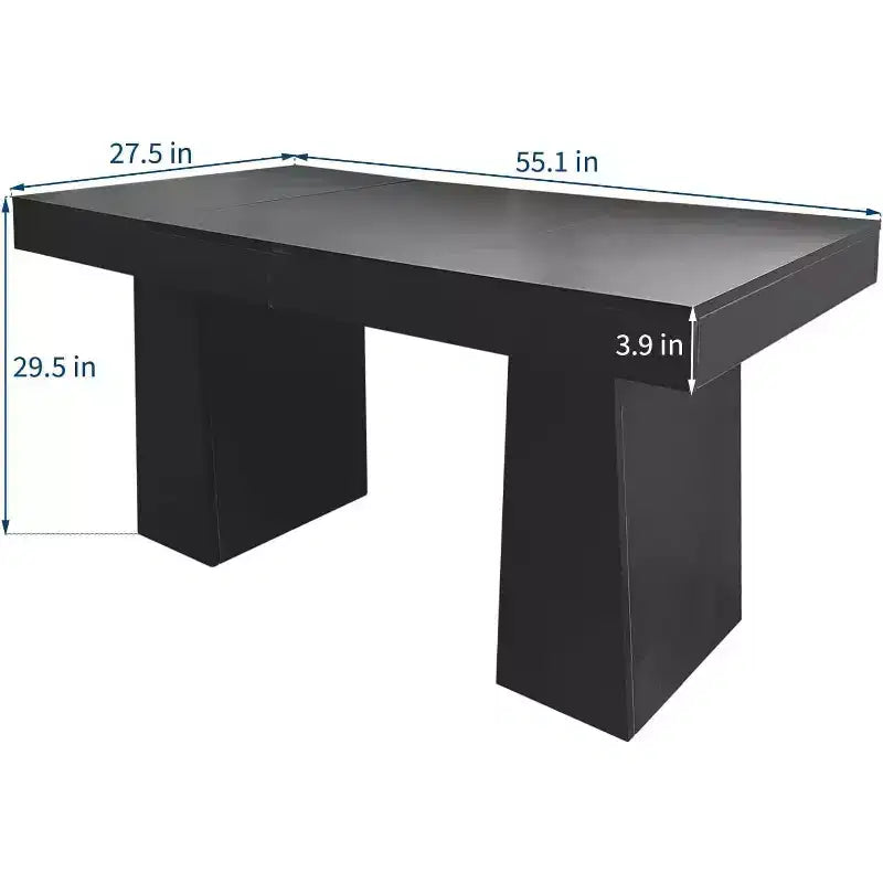 Bureau de direction moderne du milieu du siècle, 55 po, en bois avec double base trapézoïdale, poste de travail de bureau à domicile, mobilier professionnel, noir