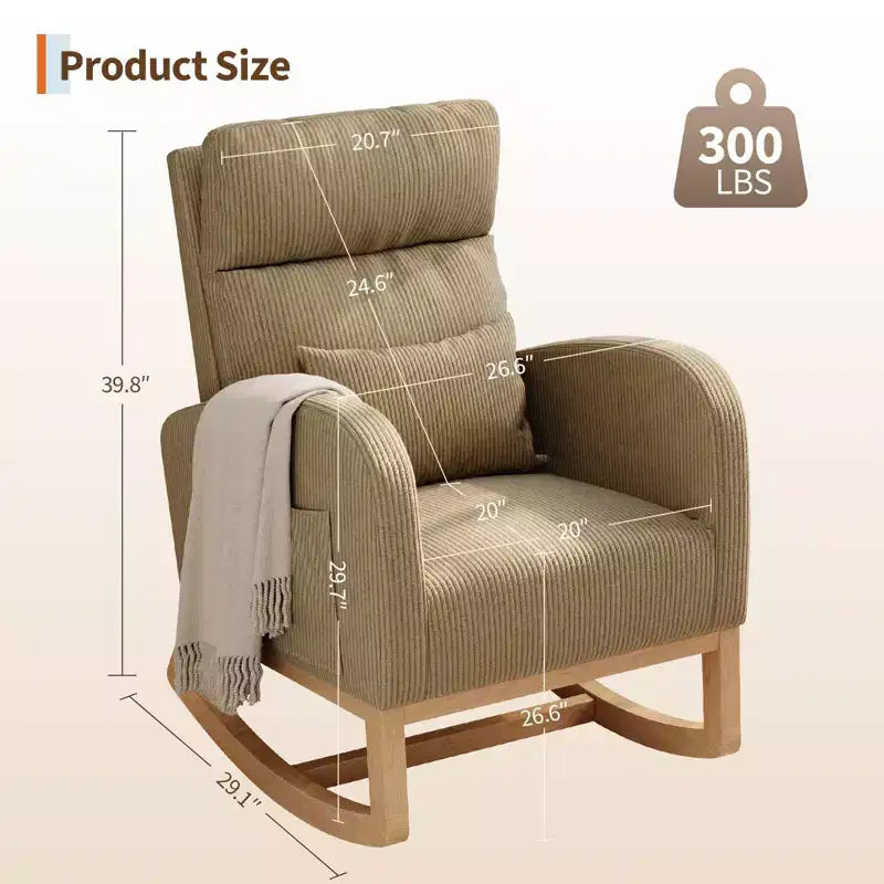 Fauteuil à bascule moderne pour chambre de bébé avec poches latérales et oreiller – Ergonomique, capacité de 136 kg