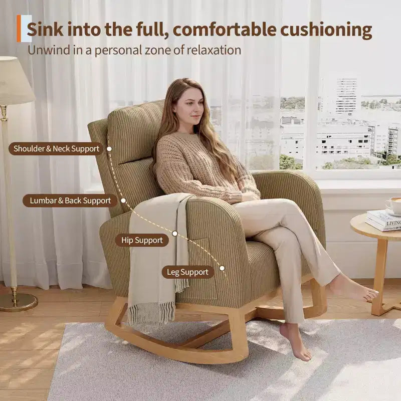 Fauteuil à bascule moderne pour chambre de bébé avec poches latérales et oreiller – Ergonomique, capacité de 136 kg