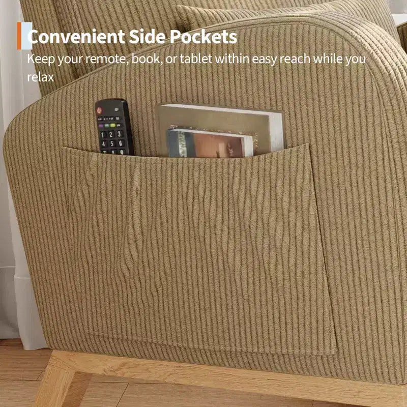 Fauteuil à bascule moderne pour chambre de bébé avec poches latérales et oreiller – Ergonomique, capacité de 136 kg