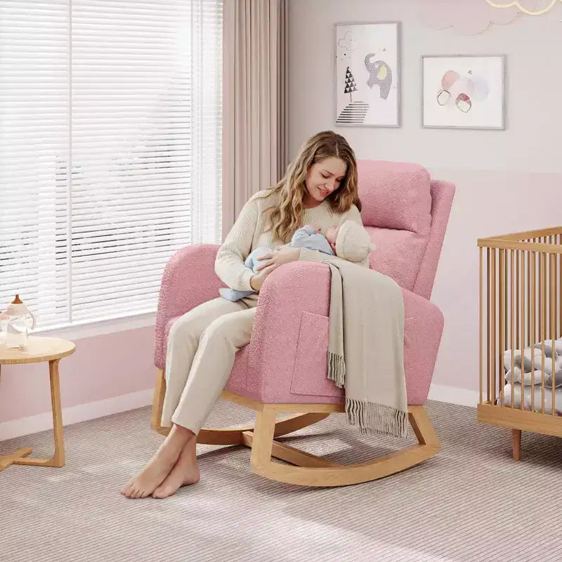 Fauteuil à bascule moderne pour chambre de bébé avec poches latérales et oreiller – Ergonomique, capacité de 136 kg