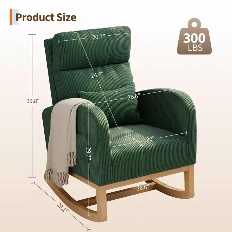 Fauteuil à bascule moderne pour chambre de bébé avec poches latérales et oreiller – Ergonomique, capacité de 136 kg