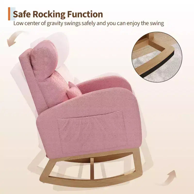 Fauteuil à bascule moderne pour chambre de bébé avec poches latérales et oreiller – Ergonomique, capacité de 136 kg