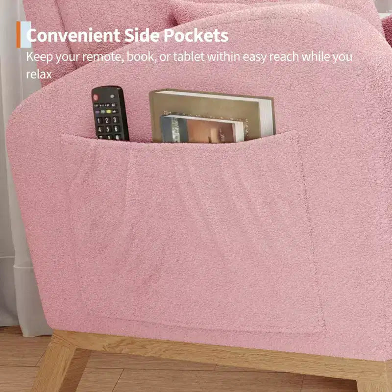 Fauteuil à bascule moderne pour chambre de bébé avec poches latérales et oreiller – Ergonomique, capacité de 136 kg