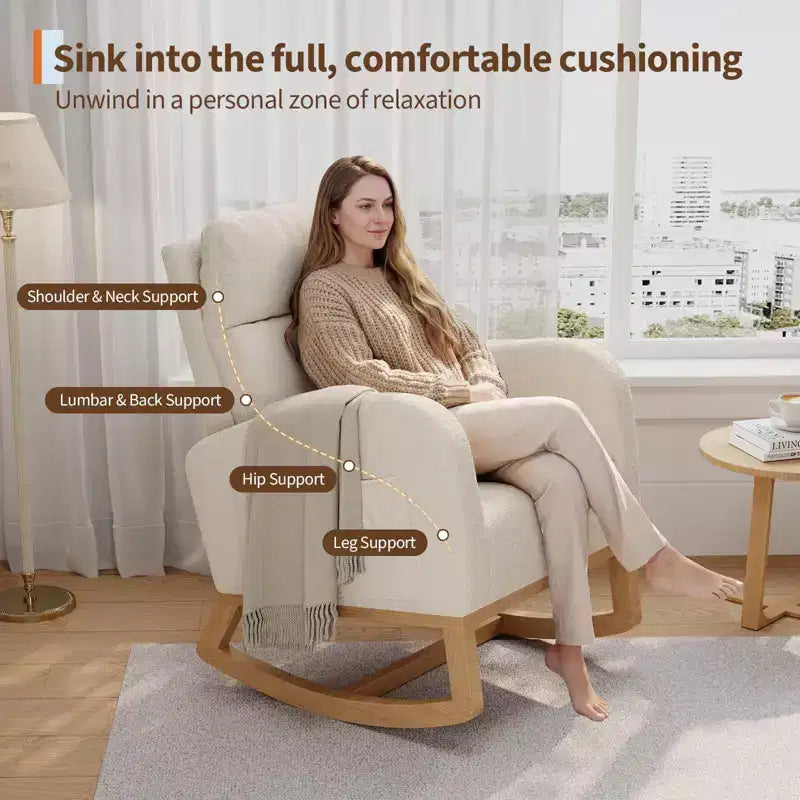 Fauteuil à bascule moderne pour chambre de bébé avec poches latérales et oreiller – Ergonomique, capacité de 136 kg