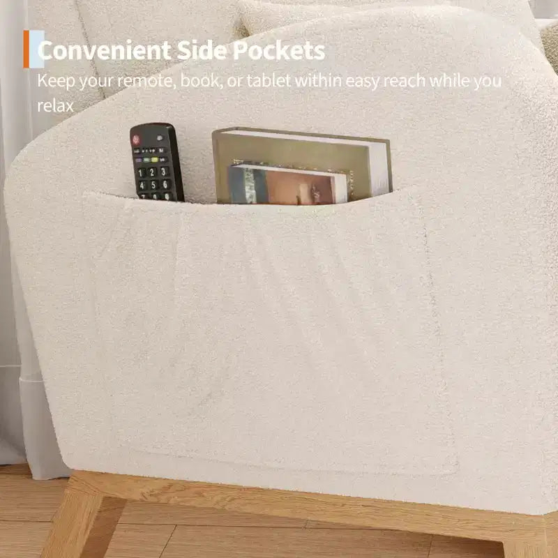 Fauteuil à bascule moderne pour chambre de bébé avec poches latérales et oreiller – Ergonomique, capacité de 136 kg