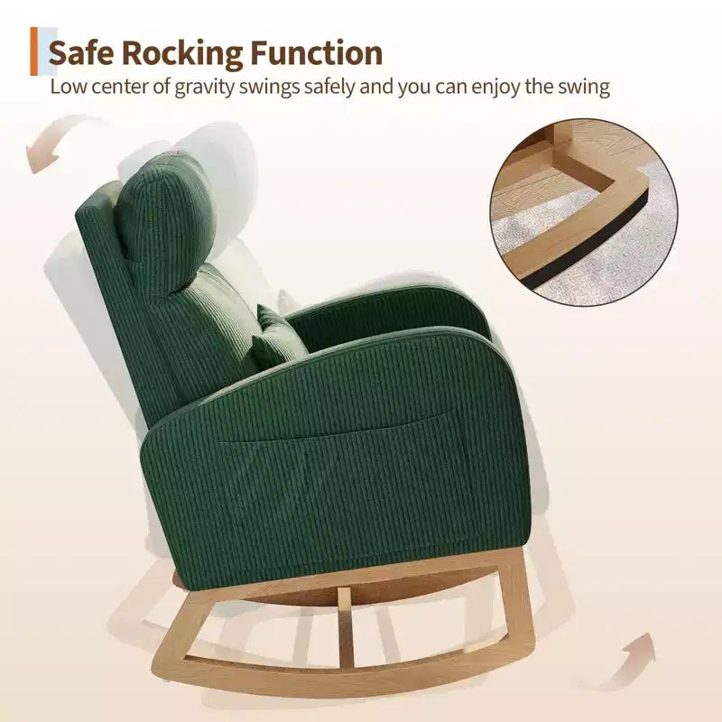 Fauteuil à bascule moderne pour chambre de bébé avec poches latérales et oreiller – Ergonomique, capacité de 136 kg