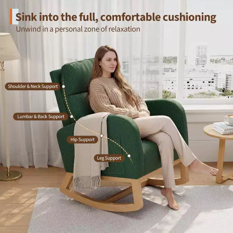 Fauteuil à bascule moderne pour chambre de bébé avec poches latérales et oreiller – Ergonomique, capacité de 136 kg