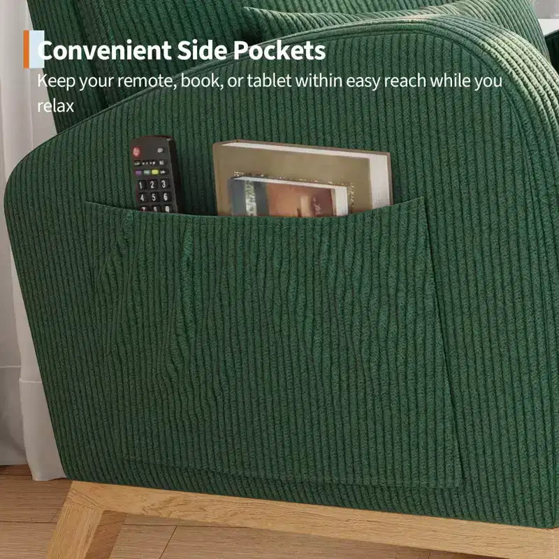 Fauteuil à bascule moderne pour chambre de bébé avec poches latérales et oreiller – Ergonomique, capacité de 136 kg