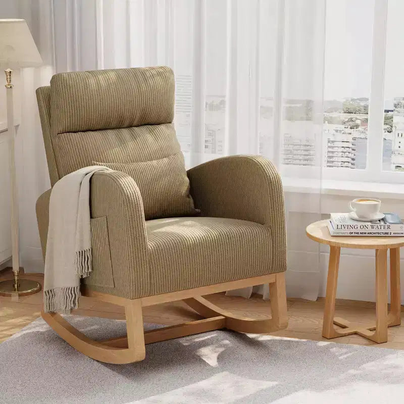 Fauteuil à bascule moderne pour chambre de bébé avec poches latérales et oreiller – Ergonomique, capacité de 136 kg