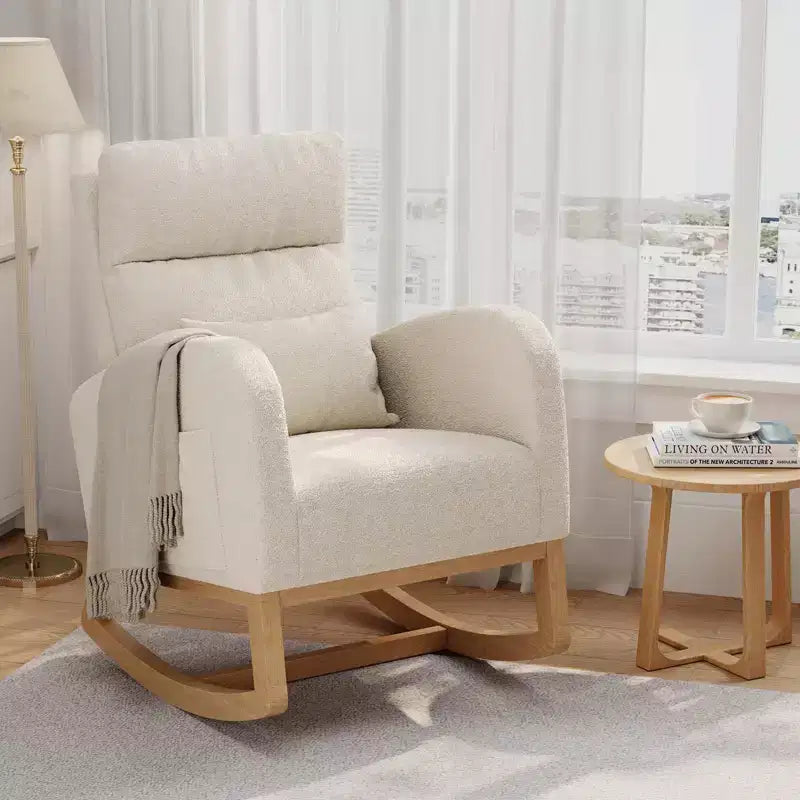 Fauteuil à bascule moderne pour chambre de bébé avec poches latérales et oreiller – Ergonomique, capacité de 136 kg