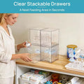 Lot de 4 tiroirs de rangement empilables en plastique transparent de 19,3 cm de haut, pour coiffeuse, salle de bain, cuisine, organisation de placard