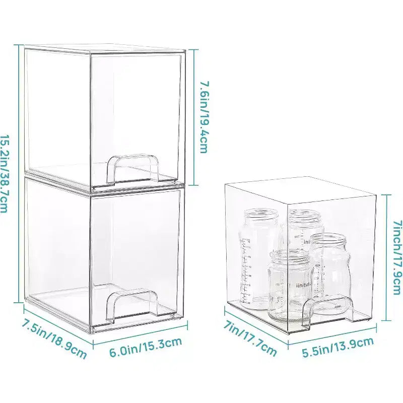 Lot de 4 tiroirs de rangement empilables en plastique transparent de 19,3 cm de haut, pour coiffeuse, salle de bain, cuisine, organisation de placard