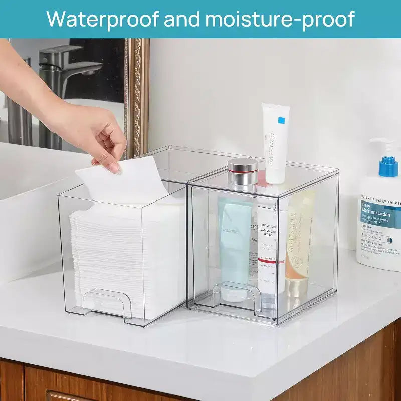 Lot de 4 tiroirs de rangement empilables en plastique transparent de 19,3 cm de haut, pour coiffeuse, salle de bain, cuisine, organisation de placard