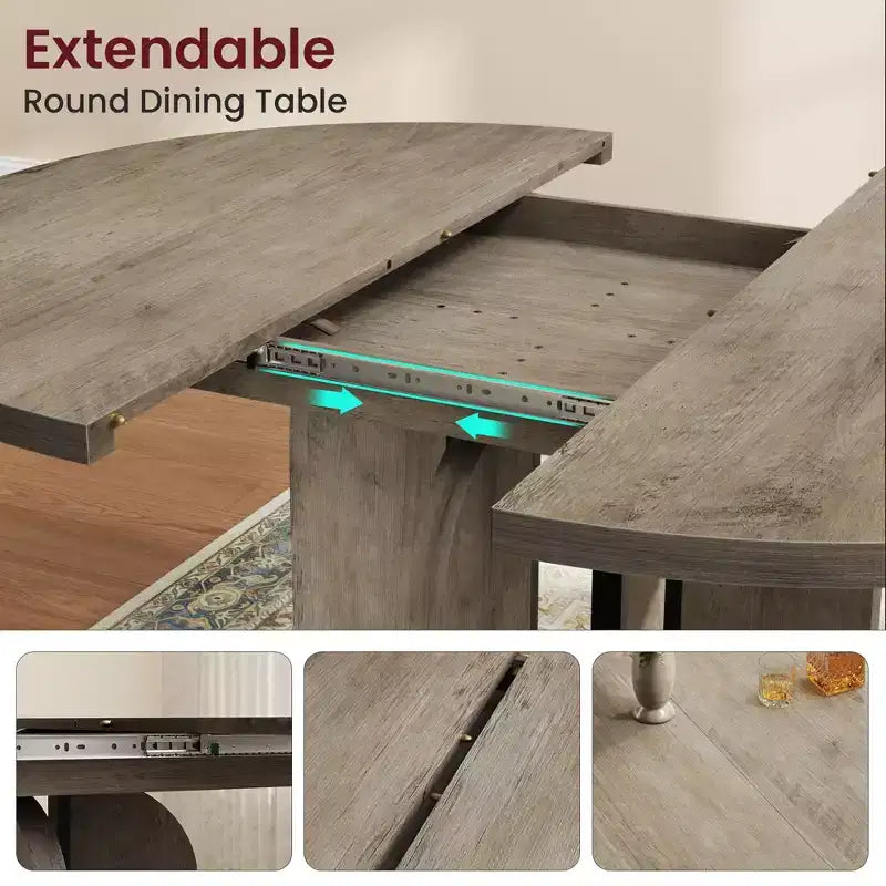Table de salle à manger ronde extensible de 47 à 63 pouces pour 4 à 8 personnes, table de cuisine extensible en bois de style ferme avec pieds élargis, cadre en métal robuste, ovale, gain de place