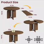Table de salle à manger ronde extensible de 47 à 63 pouces pour 4 à 8 personnes, table de cuisine extensible en bois de style ferme avec pieds élargis, cadre en métal robuste, ovale, gain de place