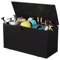 73 Gallon Rattan-Style Deck Box, Outdoor Storage Bench with Lockable Lid, Waterproof Resin for Patio Cushions, Garden & Pool Gear