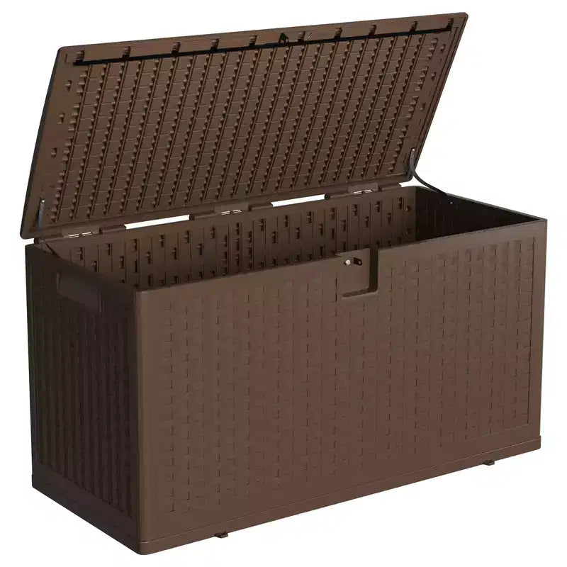 Coffre de rangement extérieur style rotin 276L (73 gallons), banc de rangement extérieur avec couvercle verrouillable, résine imperméable pour coussins de patio, équipement de jardin et de piscine