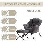 Fauteuil d'appoint avec ottoman, poche latérale et accoudoirs – Gris foncé