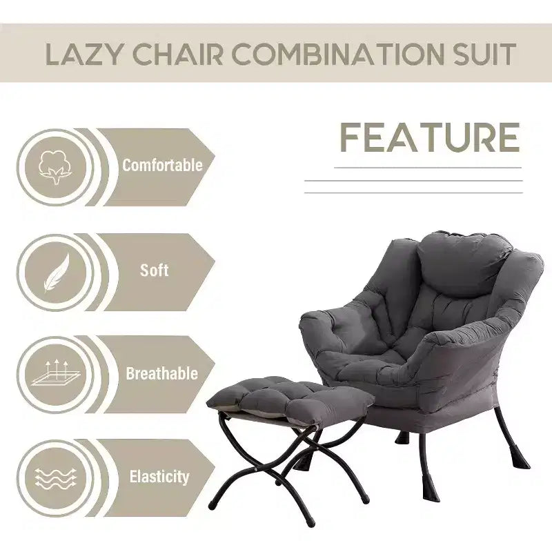 Fauteuil d'appoint avec ottoman, poche latérale et accoudoirs – Gris foncé