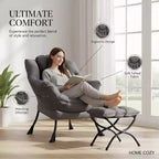 Fauteuil d'appoint avec ottoman, poche latérale et accoudoirs – Gris foncé