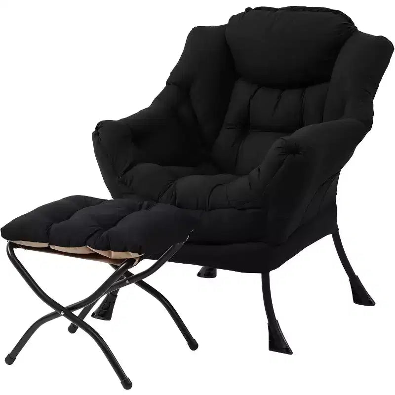 Fauteuil d'appoint avec ottoman, poche latérale et accoudoirs – Gris foncé