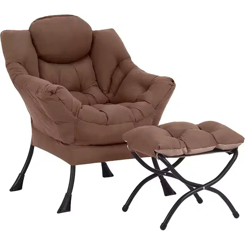 Fauteuil d'appoint avec ottoman, poche latérale et accoudoirs – Gris foncé