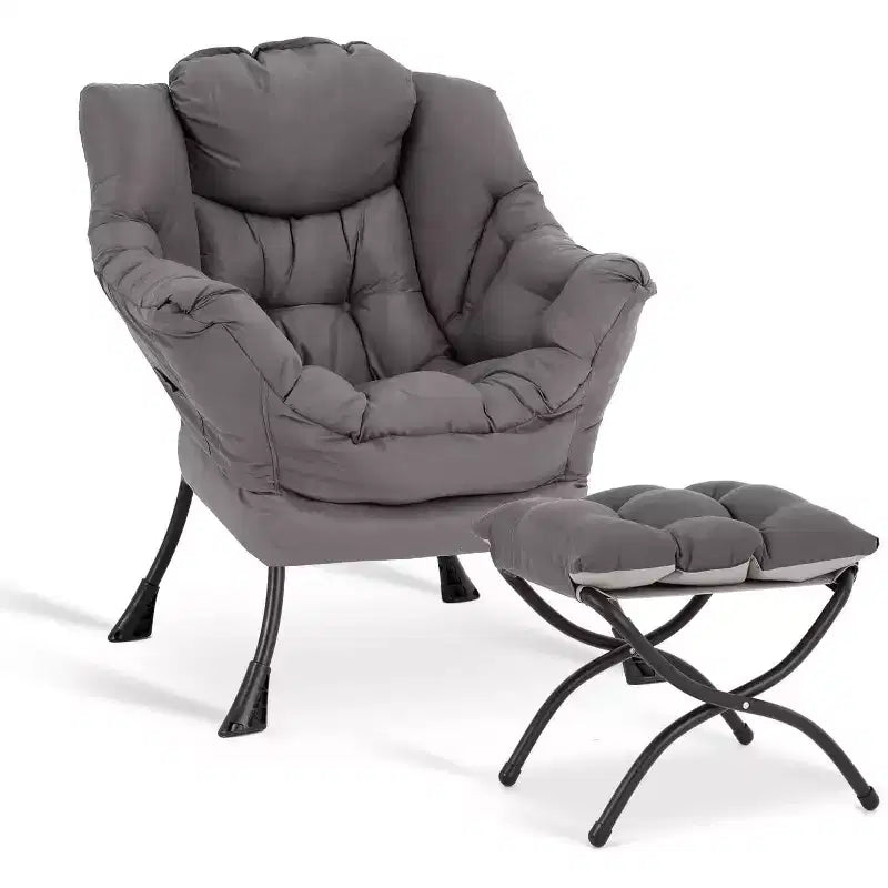 Fauteuil d'appoint avec ottoman, poche latérale et accoudoirs – Gris foncé