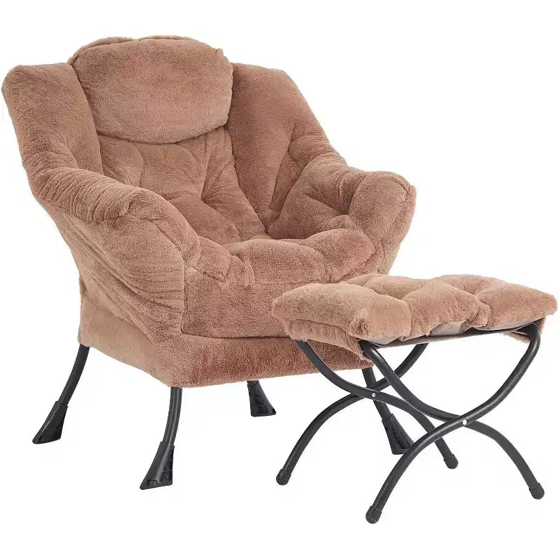 Fauteuil d'appoint avec ottoman, poche latérale et accoudoirs – Gris foncé
