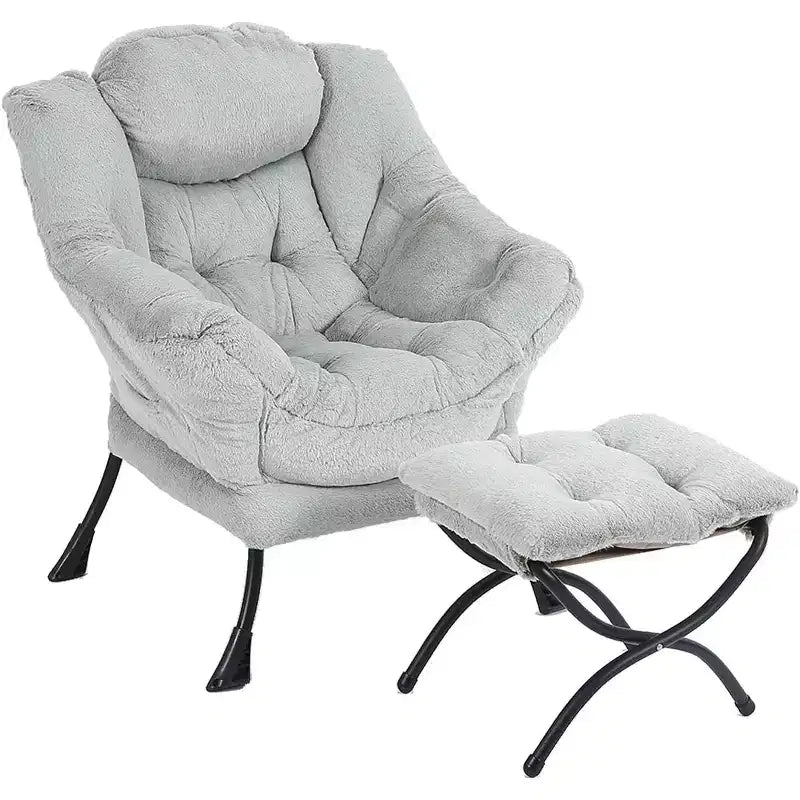 Fauteuil d'appoint avec ottoman, poche latérale et accoudoirs – Gris foncé