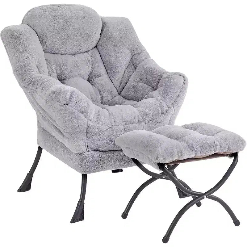 Fauteuil d'appoint avec ottoman, poche latérale et accoudoirs – Gris foncé
