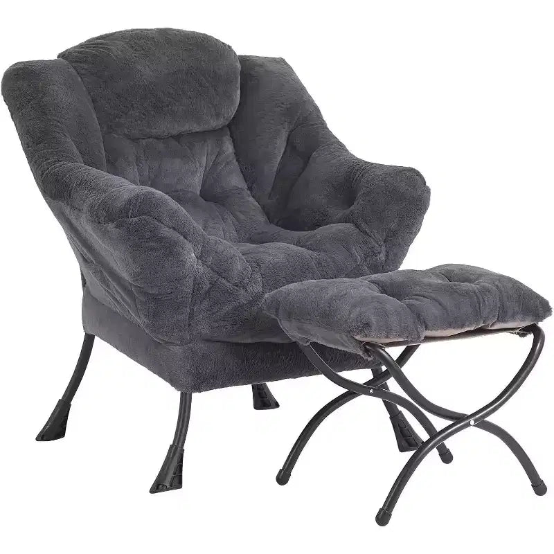 Fauteuil d'appoint avec ottoman, poche latérale et accoudoirs – Gris foncé