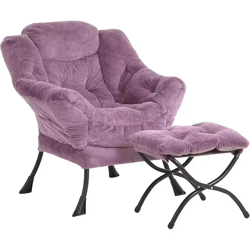 Fauteuil d'appoint avec ottoman, poche latérale et accoudoirs – Gris foncé