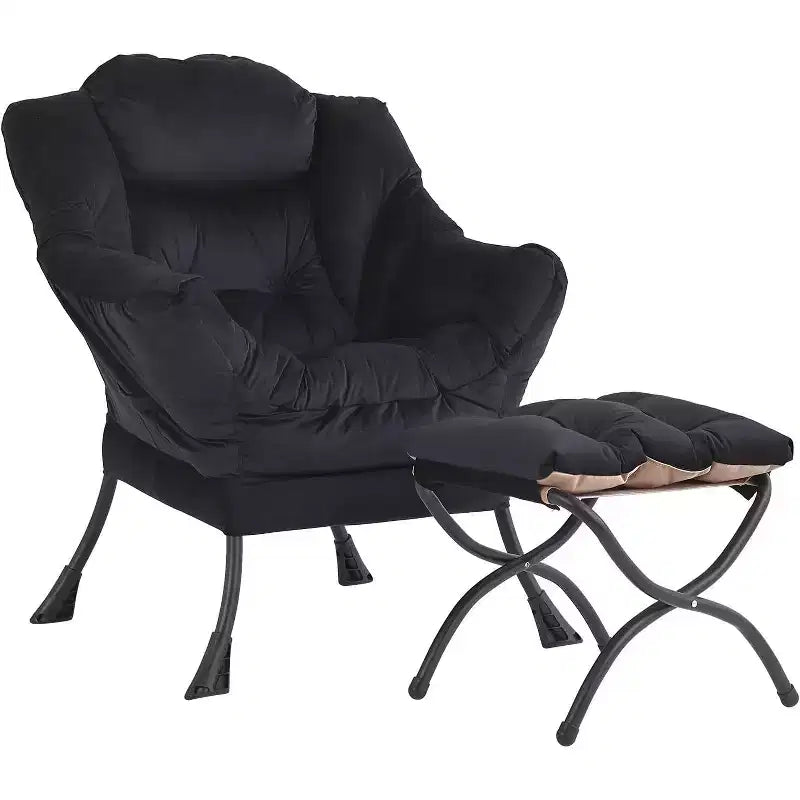Fauteuil d'appoint avec ottoman, poche latérale et accoudoirs – Gris foncé