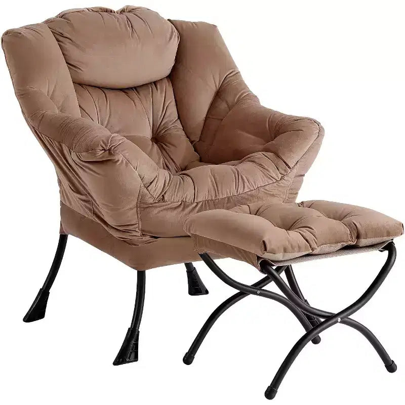 Fauteuil d'appoint avec ottoman, poche latérale et accoudoirs – Gris foncé