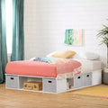 Lit de rangement double avec étagères et bacs en tissu sous le lit – Blanc, pas besoin de sommier
