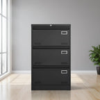 Classeur latéral 3 tiroirs avec serrure – Métal, tiroirs larges, rangement pour bureau à domicile
